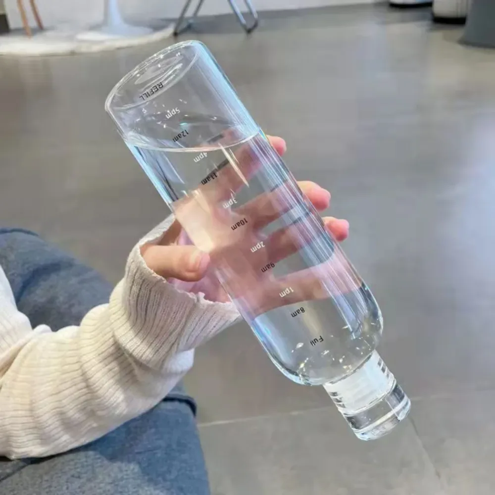 500ml Portable Glass Water Bottle With Time Marker Cover For Water Drink Transparent Milk Juice Simple Cup Birthday Gift