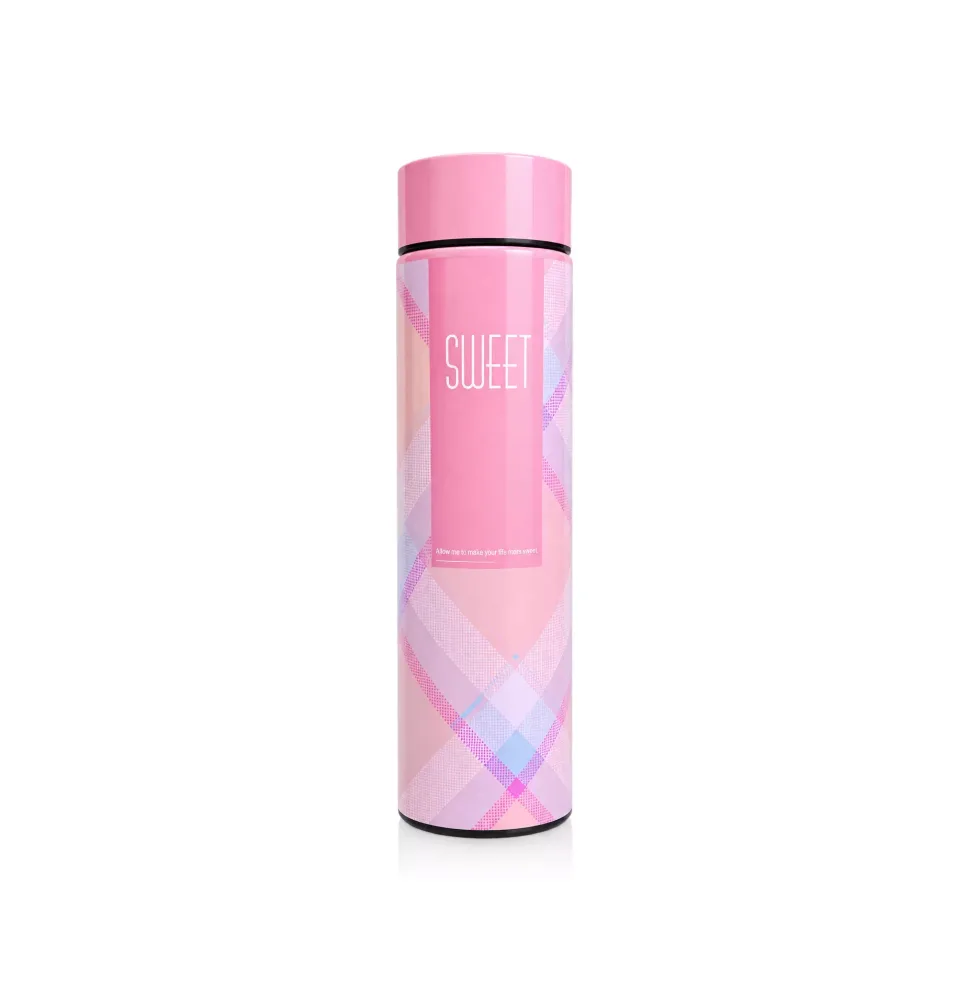 LED Temperature Display Water Bottle | Checkered Design | Smart Stainless Steel Vacuum 500ml Flask