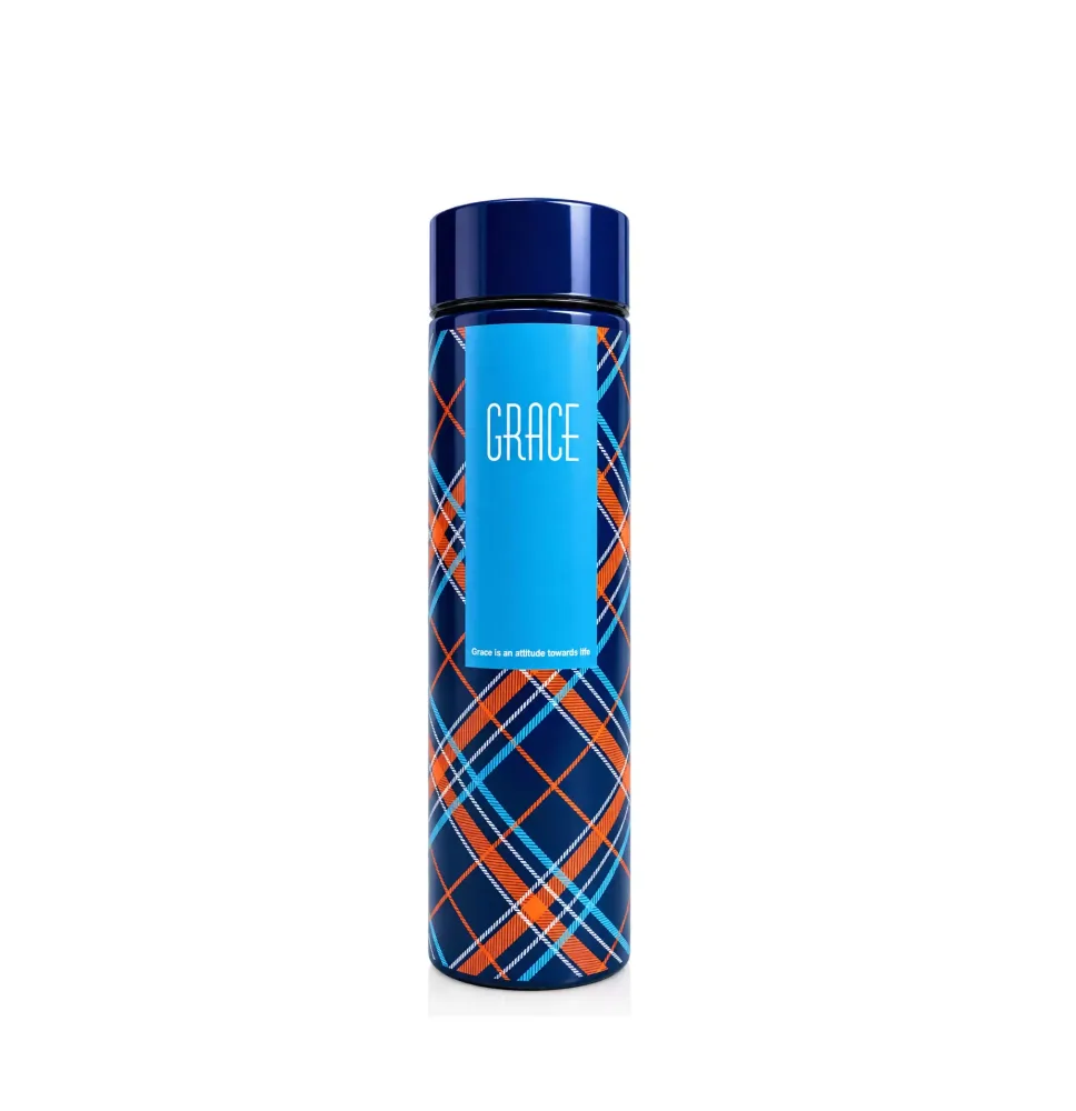 LED Temperature Display Water Bottle | Checkered Design | Smart Stainless Steel Vacuum 500ml Flask