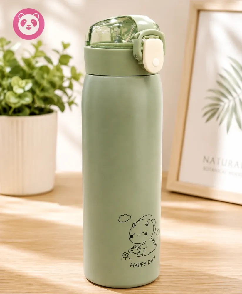 350ml/500ml Cute Water Bottle Thermos Cup Portable Kawaii Thermos Bottle with Straw and Stickers Kid Stainless Steel Thermal Mug