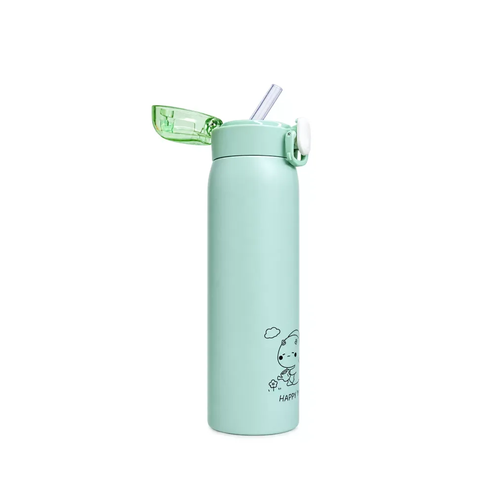 350ml/500ml Cute Water Bottle Thermos Cup Portable Kawaii Thermos Bottle with Straw and Stickers Kid Stainless Steel Thermal Mug