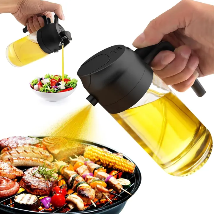 2 in 1 Glass Oil Spray Bottle 470ml Large Capacity Oil Sprayer Sauce Olive Oil Dispenser for Cooking Salads BBQ Grilling Baking | 470 ml | Multicolor