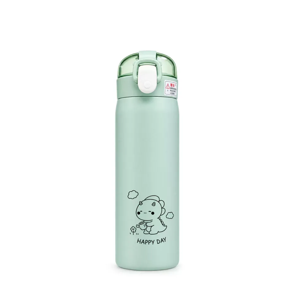 350ml/500ml Cute Water Bottle Thermos Cup Portable Kawaii Thermos Bottle with Straw and Stickers Kid Stainless Steel Thermal Mug