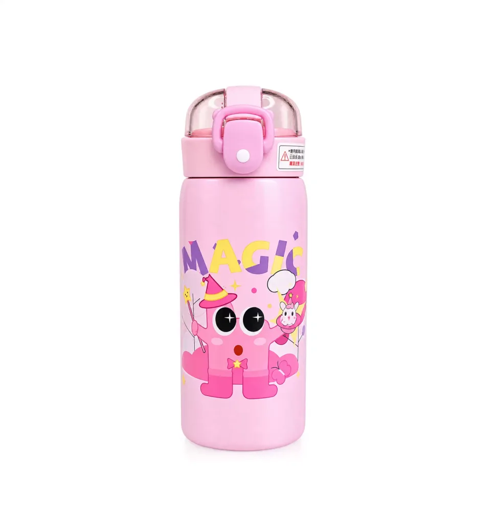 KolorFish Panda Style Water Bottle for Kids | Leakproof Travel Sipper | BPA-Free 700 ml Stainless Steel Bottle (Pack of 1, Pink)