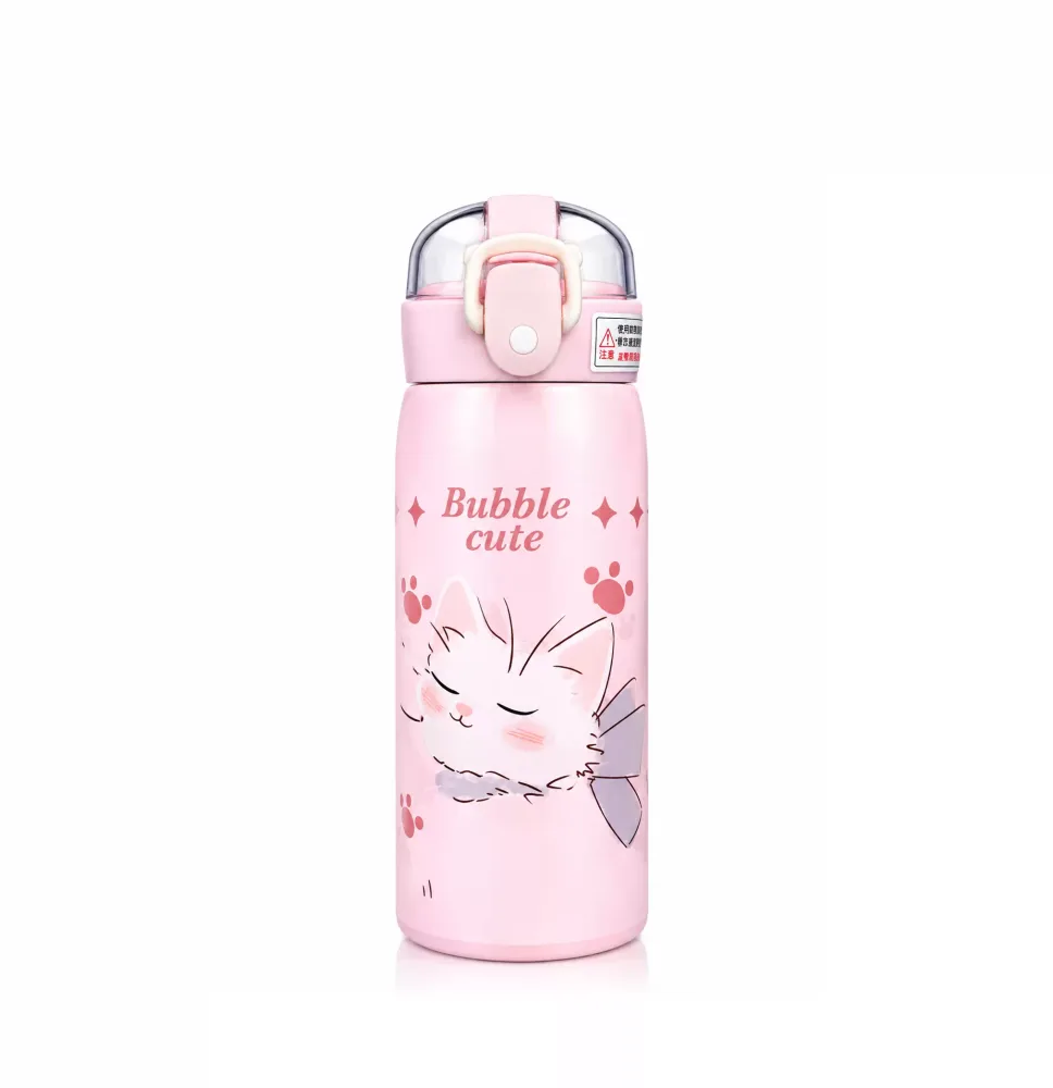KolorFish Panda Style Water Bottle for Kids | Leakproof Travel Sipper | BPA-Free 700 ml Stainless Steel Bottle (Pack of 1, Pink)